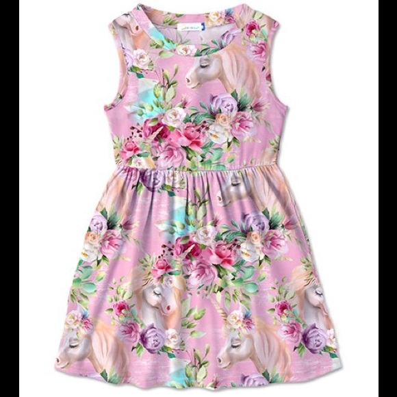 🦄 Pink Multi Color Floral & Unicorn Betsy Dress🦄